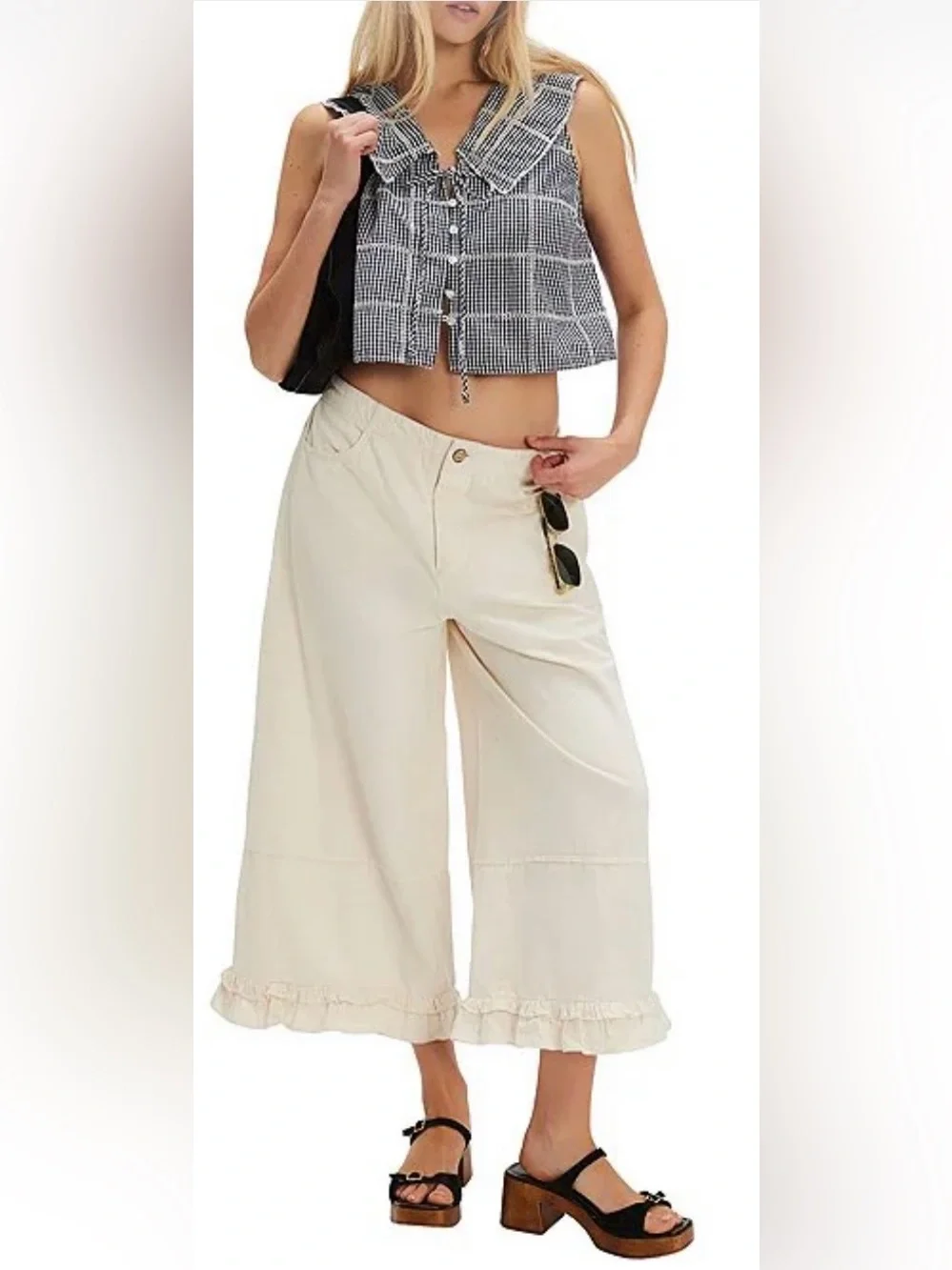 Free People Waiting For Me Plaid Collared V-Neck Sleeveless Cropped Top NWOT